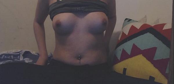  Abusing my nipples and slapping my tits, exposing my bald cunt